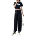 thumbnail image 3 of Womens Waffle Knit Lounge Wide Leg Pants High Elastic Waist Flowy Sweater Pants with Drawstring Black XL, 3 of 9