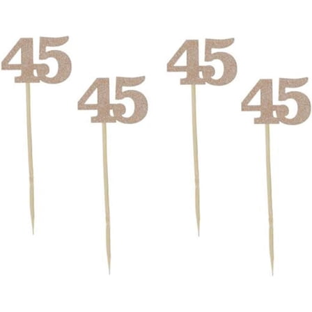 Glitter Rose Gold 45th Birthday Party Cupcake Toppers. 10pcs Number" 45" Cupcake Toppers