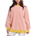 thumbnail image 2 of BXINGOHAI Womens Color Block Long Sleeve Crewneck Oversized Loose Cozy Soft 2024 Fall Pullover Sweatshirts Clothes Today Sales Pink,M, 2 of 4