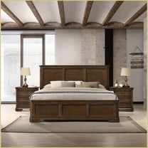Traditional 3-Piece King Bedroom Set - Panel Bed & 2 Nightstands | Solid Wood | Brown