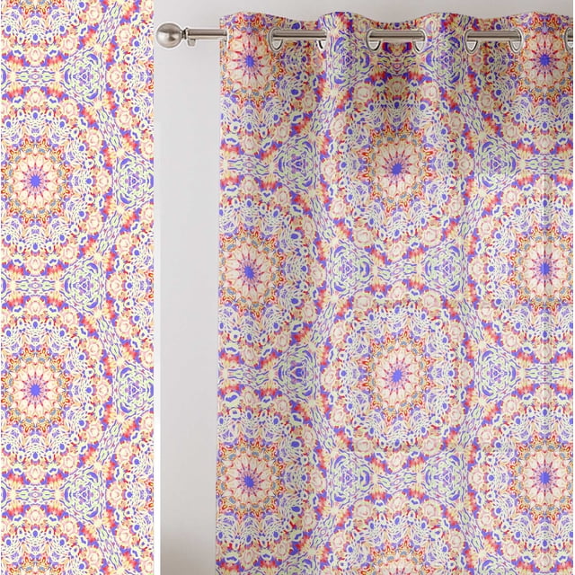 Vargottam Mandala Pattern Sheer Curtains for Short Windows - Set of 2 Panels, 63", Grommet Top, Printed Georgette, Light Filtering Drapes for Kitchen or Bedroom