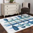 thumbnail image 5 of 4x6 Area Rugs, Lake Paddles Non-Skid Rubber Backing Large Rectangle Rugs - Living Room Bedroom Home Office, Summer Watercolor Teal Blue Striped Indoor Floor Mat Carpets Washable Rug, 5 of 9