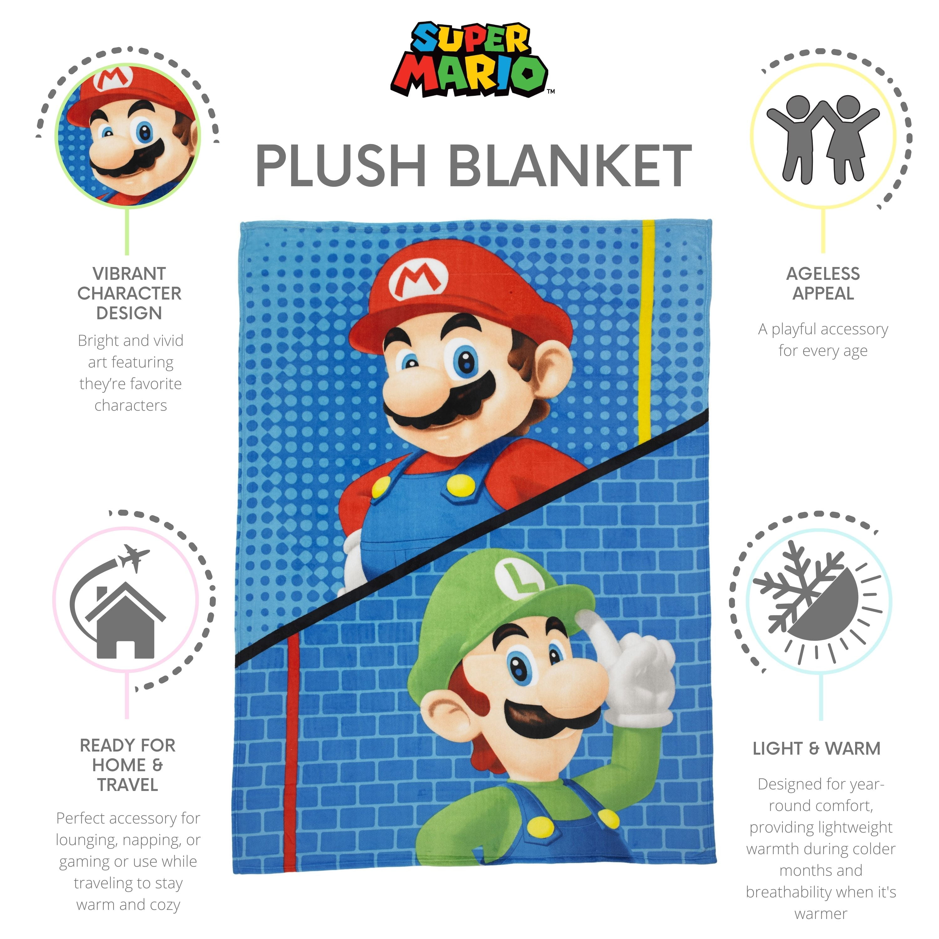 Super Mario Kids Plush Blanket Twin Full Size 62x90 Nintendo Walmart