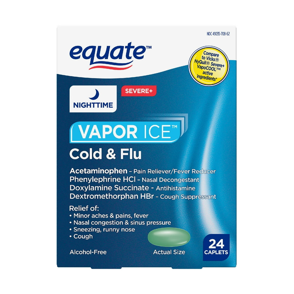 Equate Nighttime Severe Cold & Flu Relief, Vapor Ice, 24 count