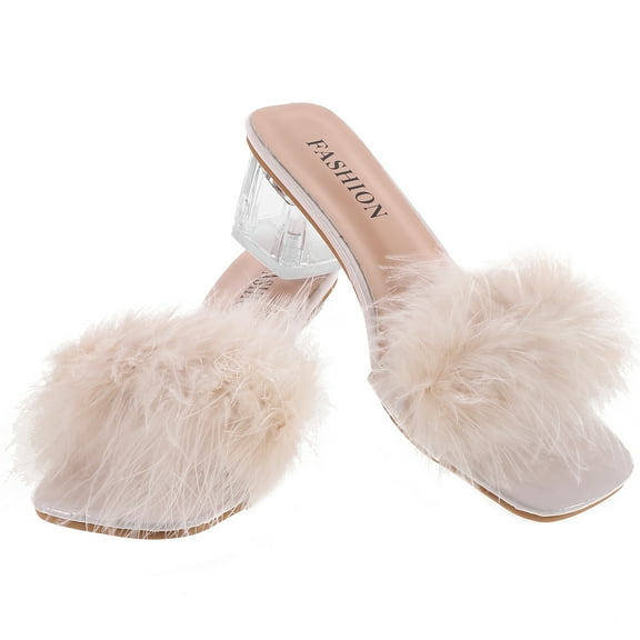 MERRYHAPY Womens Furry Heels Slippers 1 Pair Comfortable Stylish Multi-Color Cozy Indoor Footwear