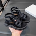thumbnail image 4 of Childrens Gladiator Sandals Boys Girls Non Slip Solid T-Strap Fisherman Sandal Thick Soft Sole Walking Shoes Black 13 Little Kids, 4 of 6