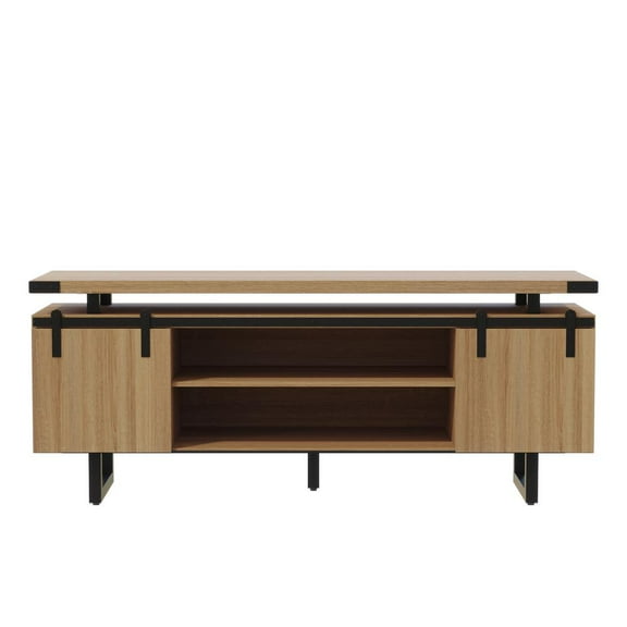 Mirella Low Wall Cabinet Wood Doors in Sand Dune