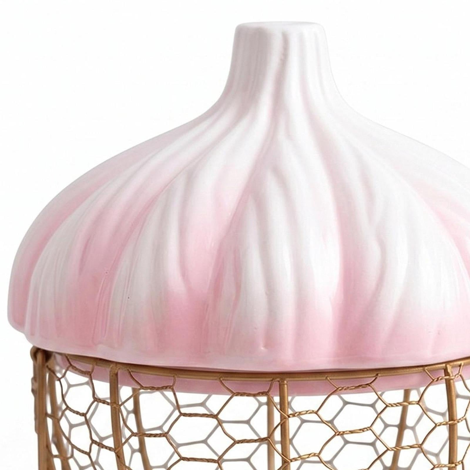 Fiocias Ceramic Holder Breathable Portable with Lid Egg Basket for Fruit Home Pantry Pink