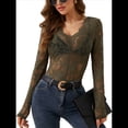 thumbnail image 3 of Blusa de Larga con Cuello Redondo y Encaje de con Bordado Floral para Mujer Verde Oliva XXL, 3 of 10
