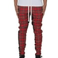 thumbnail image 7 of Miluxas Men's Plaid Color Matching Feet Pants Drawstring Zipper Pocket Slim Trousers Mid-Waist Elastic Slacks Red, 7 of 7