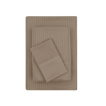 Mainstays Super Soft Brushed Microfiber Bed Sheet Set, Brown Bag Embossed Stripe, Twin-XL, 3 Piece
