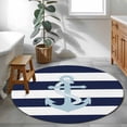 thumbnail image 4 of Navy Blue Stripe Nautical Round Rugs 4ft, Aqua Anchor Summer Coastal Non Slip Washable Rug Runner, Low Pile Indoor Floor Carpet Mat Bathroom Rugs for Living Room, Bedroom, Kids Room, 4 of 9