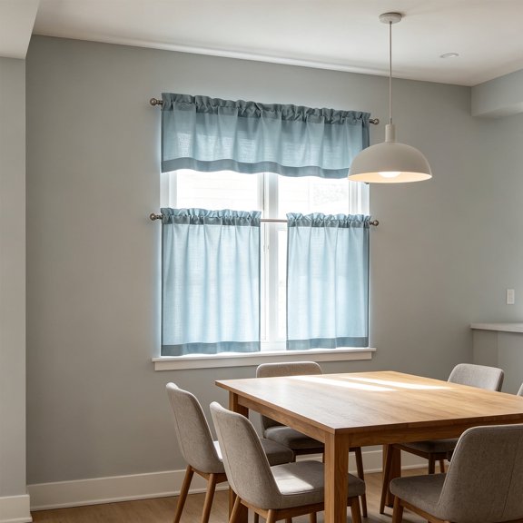 Light Filtering Kitchen Curtain Set 30W x 14/45H Inch Tier And Valance Set Rod Pocket Semi Sheer Curtains For Kitchen Bathroom