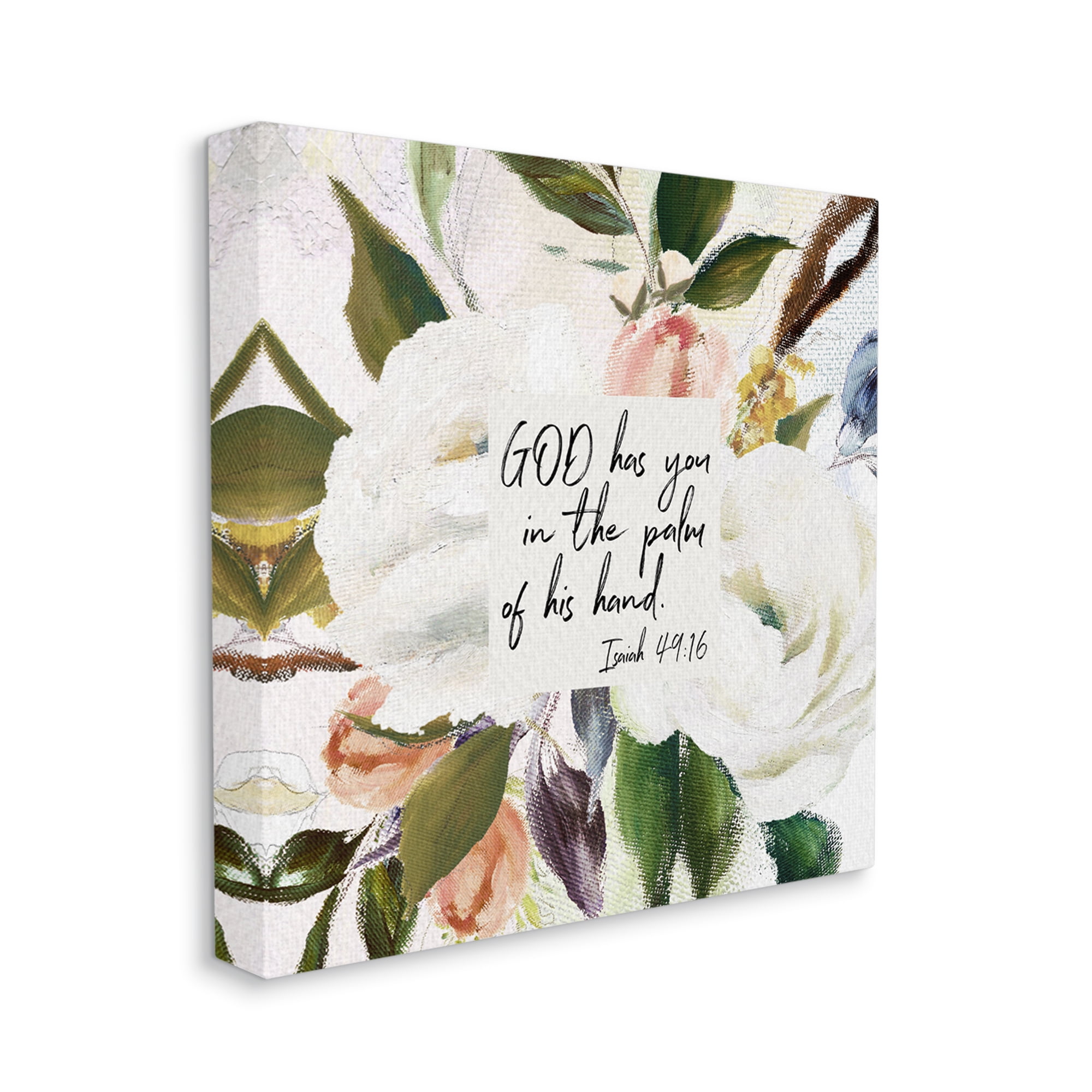Stupell Industries Palm Of His Hand Religious Calligraphy Traditional Blossom Canvas Wall Art, 36 x 36, Design by Amy Brinkman