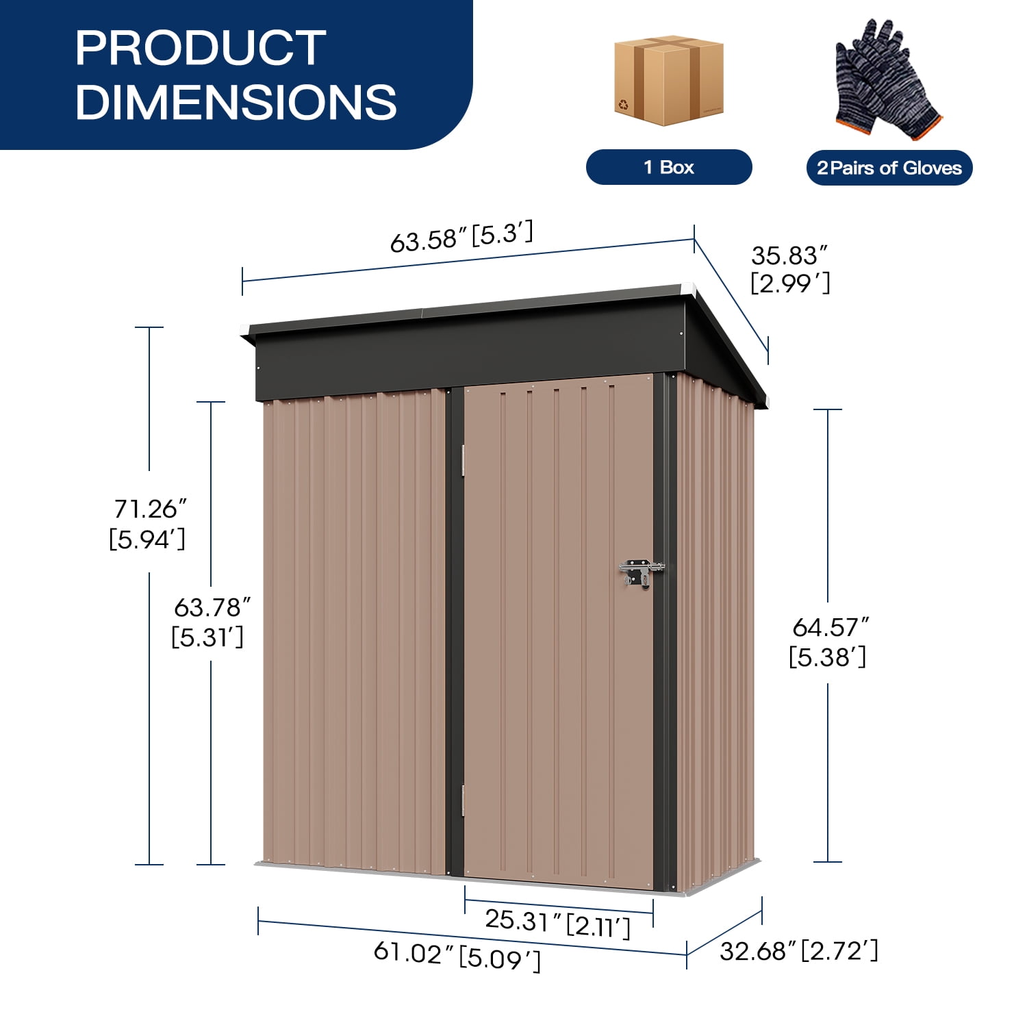 Sumthink 5 x 3 FT Outdoor Storage Shed, Metal Shed for Garden, Backyard, Patio, Brown