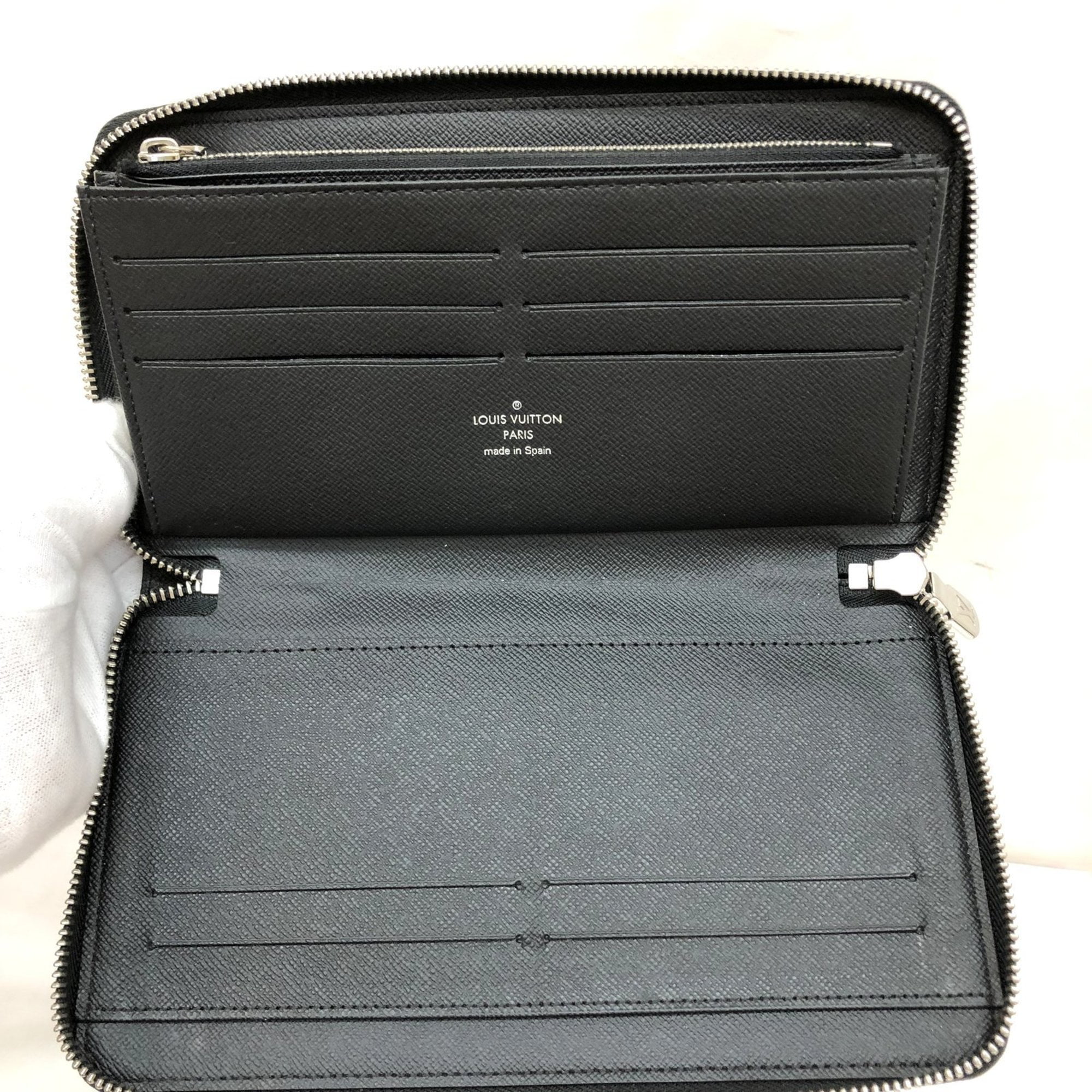 Authenticated used Louis Vuitton Louis Vuitton Zippy Aerogram Round Long Wallet Grain Leather M69831 Black, Adult Unisex, Size: (HxWxD): 10cm x 19cm x