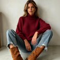 thumbnail image 5 of Women's Turtleneck Knit Sweaters Long Sleeve Pullover Tops, Casual Relaxed Fit Textured Sweater Shirts for Daily Wear, 5 of 6