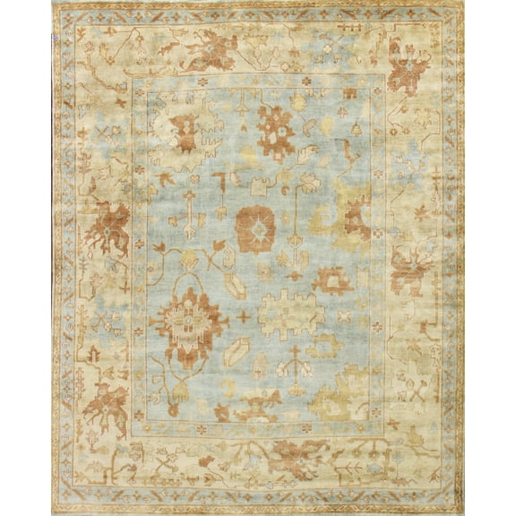 Exquisite Rugs Antique Weave Oushak Dark Blue/Beige New Zealand Wool Hand-Knotted Area Rug