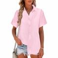 thumbnail image 2 of Tawop Womens Blouses Women's Fashion Summer Solid Color Flax Plaid Flared Hem Short Sleeve Button-Up Shirt, 2 of 6