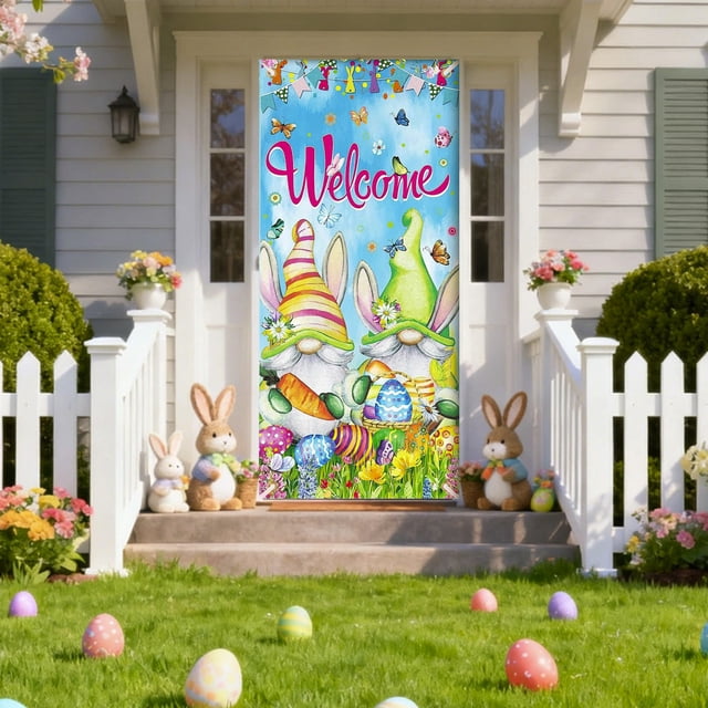 Yusimy Easter Door Curtain Polyester Material for Large Party Supplies Room Garden Wall Decor Holiday Decor Background Banner