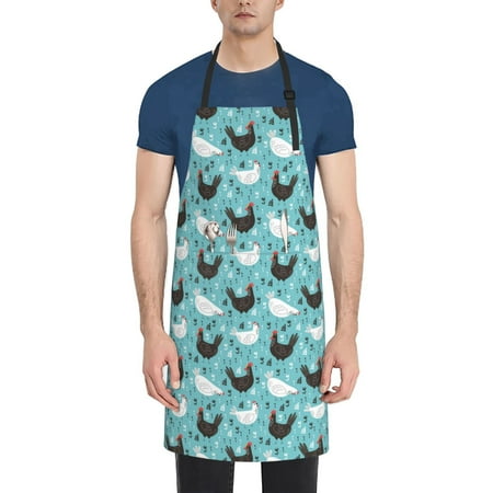 

Pofeuu Lovely Roosters Print Waterproof Apron with Pockets Adjustable Cooking Aprons Kitchen Bib for Baking Household Cleaning