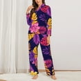 thumbnail image 2 of Fuzoiu Purple Flower Print Women's Long-Sleeved Pajama,Lounge Button Down Nightwear,Womens Notch Collar Pajama Set-Small, 2 of 7