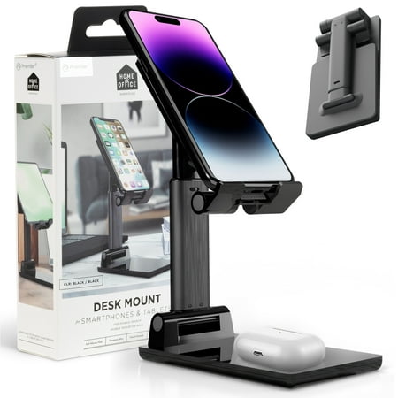 Premier Desktop Tablet and Mobile Phone Stand, Portable, Easy to Adjust, Foldable, Black