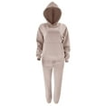 thumbnail image 4 of Scyoekwg Athletic Sets for Women Hooded Long Sleeve Sweatshirts Elastic Waist Jogger Pants Sports Outfits Casual Fashion Loose Fall Outfits Solid Color Tracksuit Set (Beige,L), 4 of 5