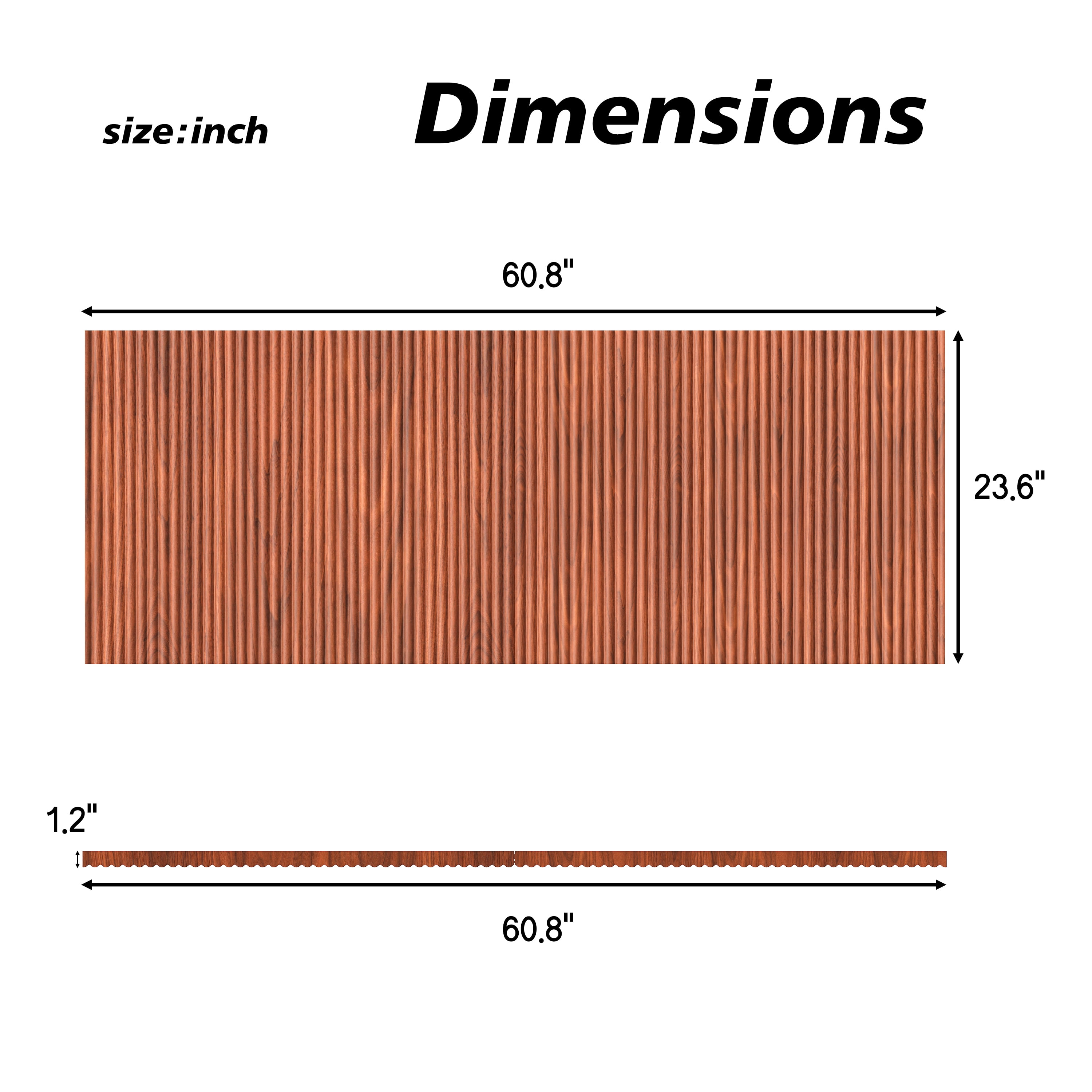 Modern Wavy Wooden Headboard 60.8 Inch for Queen Bed, Vertical Wood Grain Design with Easy Wall-Hanging Assembly, Bohemian Style, Easy Install, Walnut