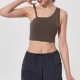 thumbnail image 4 of Wang6 One Shoulder Cropped Tank Tops Trendy Wireless Workout Longline Bras Seamless Running Gym Yoga Tops Coffee XL, 4 of 5