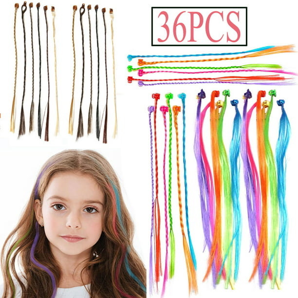 Dicasser 36PCS Kids Hair Extensions with Hair Clips, Girls' Bobby Pin Wig,  Braids Extensions Hair, Braided Hair Styling Accessories for Party Favors  and Children Performance(Muti-color) 