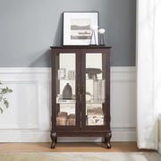 Resenkos Display Cabinet, Display Case Organizer,2 Doors Curio Cabinet with Tempered Glass Doors, Curio Cabinets with Mirrored Back Panel,Cherry