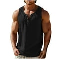 thumbnail image 3 of TAGOLD Mens Summer Round-Neck Tank Top Solid Color Linen Button Front Casual Wear Top, 3 of 5