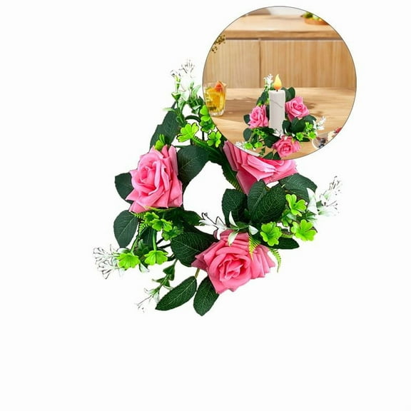 Yoloke Small Candle Rings Wreaths - Fake Roses Artificial Flowers Wedding Centerpieces for Tables Spring Summer Wreath for Front Door Weddings Party Decor