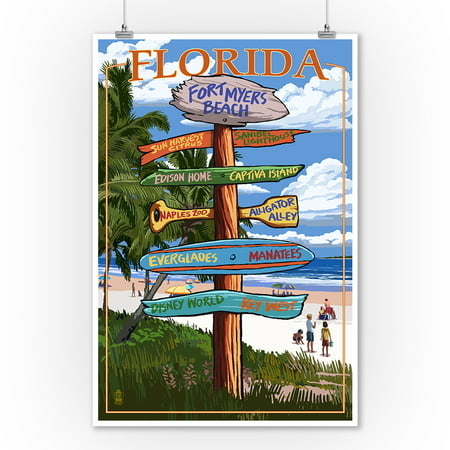 Fort Myers Beach,  Florida - Destinations Sign - Lantern Press Artwork (9x12 Art Print, Wall Decor Travel