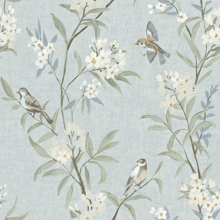 Chesapeake Tea Olive Light Blue Finch Frolic Wallpaper