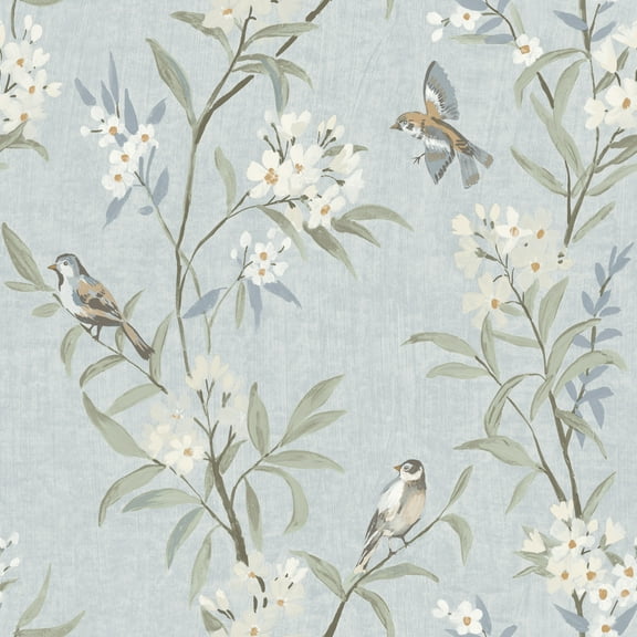 Chesapeake Tea Olive Light Blue Finch Frolic Wallpaper