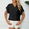 thumbnail image 2 of Women's Casual Cuffed Short Sleeve V Neck Office Blouse Solid Color Loose Fit Comfy Work Shirt Tops for Summer, 2 of 6