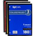 thumbnail image 1 of Cuaderno EPI de 5 materias, rayado universitario, 180 hojas, 26.5 x 20 cm, 1 of 7