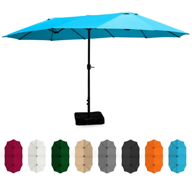 Belleze 15 Ft Extra Large Outdoor Market Patio Umbrella Double Sided Design With Crank Base Included Sky Blue Com Crank Umbrella Base Included Sky Blue, Extra Large Outdoor Patio Umbrellas