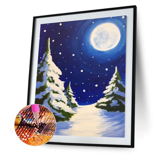 Cuadros Decorativos Kit de noche de Navidad de pintura de diamante de taladro redondo completo 5D DI Likrtyny embutido en tela