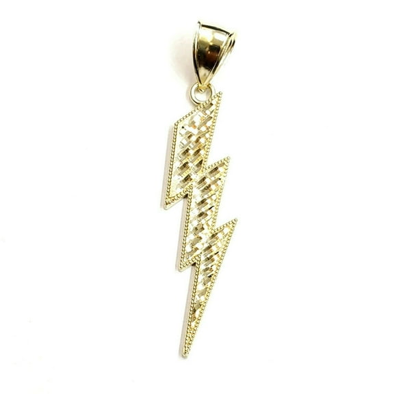 10k yellow gold lightning bolt pendant charm fine gift jewelry diamond cut 2.4g