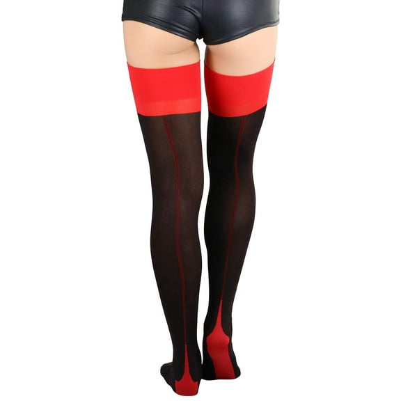 ToBeInStyle Women's Two Toned Cuban Heel Stocking - Black/Red - One Size