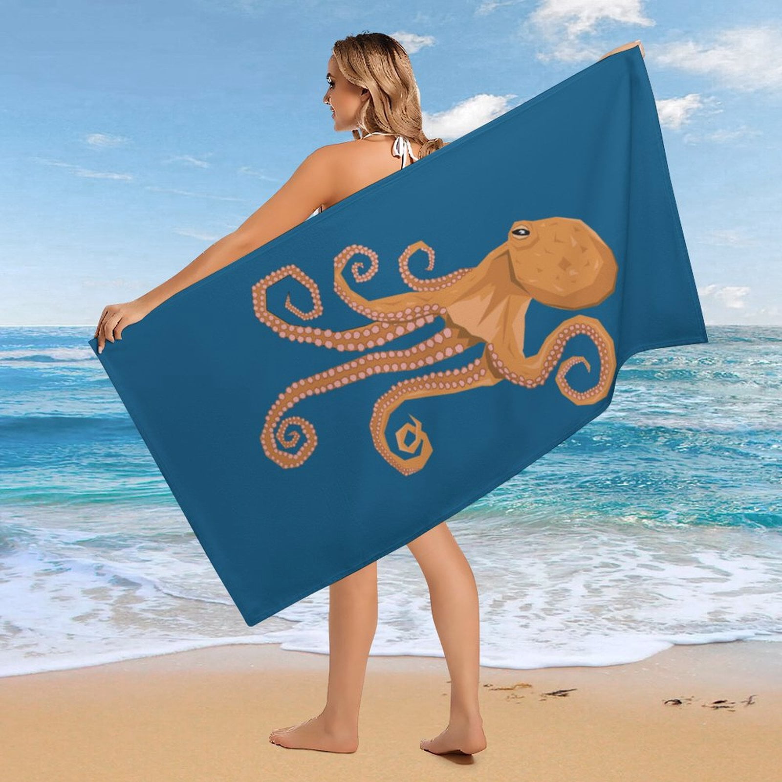 Octopus Coastal Ocean Beach Towel 30x60 inch Nautical Animal Sea Life Microfiber Beach Towels for Travel Sand Free Quick Dry Travel Towels Quick Dry Ultra Absorbent Super Soft Pool Travel Swimming