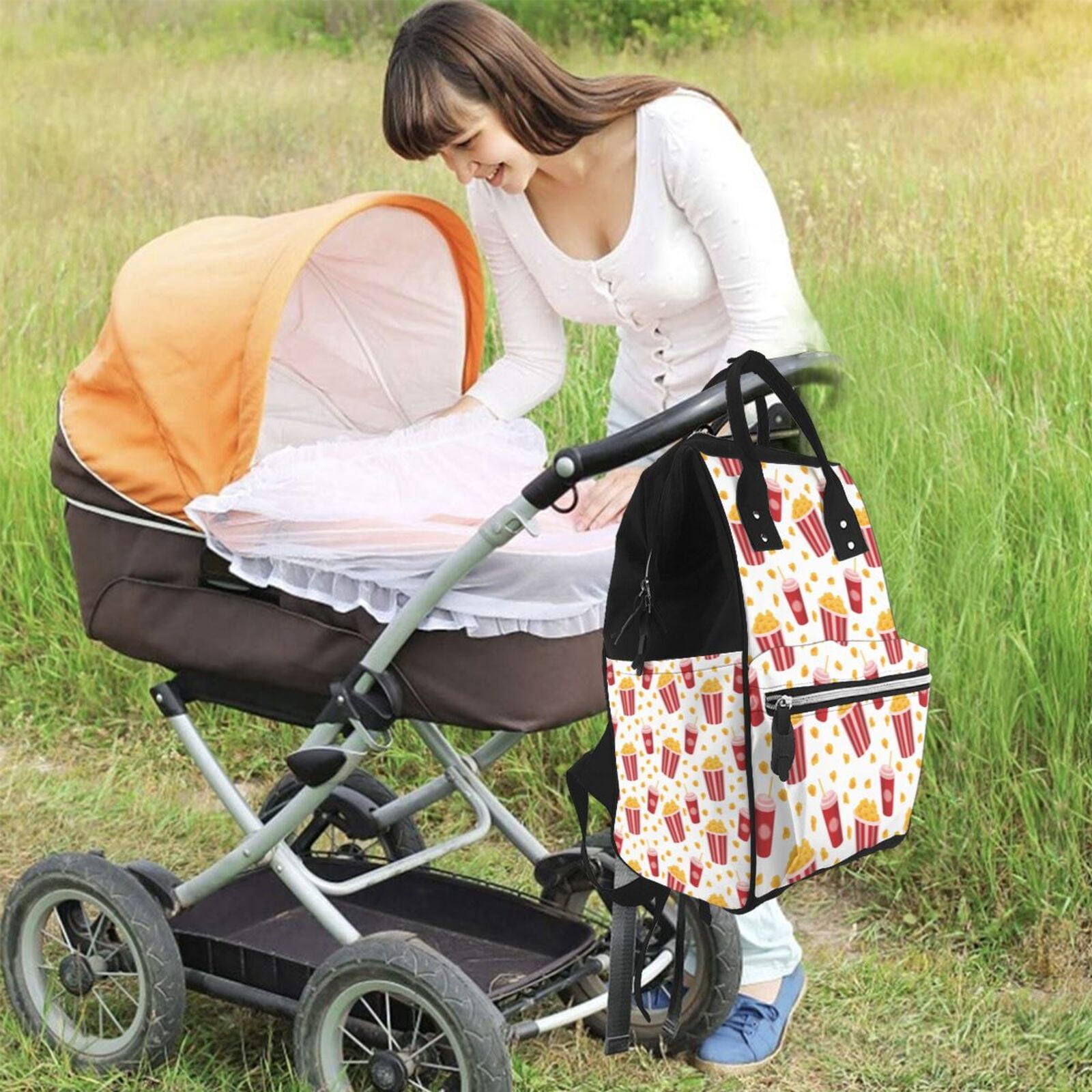 Ratiio Popcorn Mummy Backpack - Waterproof Twill Canvas, Large Capacity Diaper Bag with Multiple Pockets and Adjustable Straps