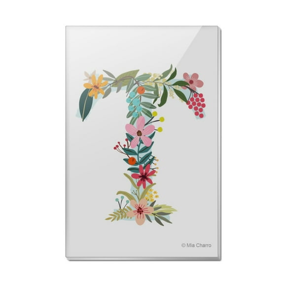 Letter T Floral Monogram Initial Rectangle Acrylic Fridge Refrigerator Magnet