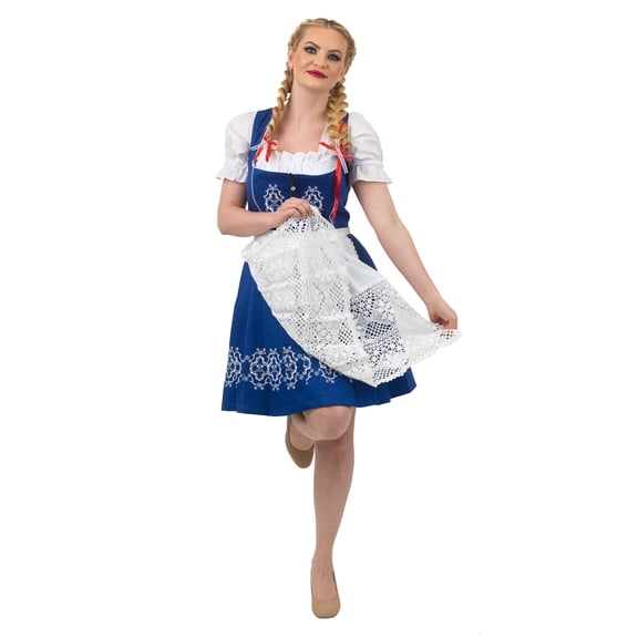 Dirndl Trachten Haus 3 Piece Short German Oktoberfest Dirndl Cotton Dress for Womens and Girls - Blue