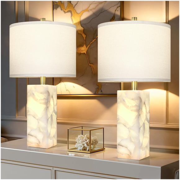 Lámpara de mesa Scenekoy Alabaster, juego de 2 unidades con luz nocturna, 23 cm