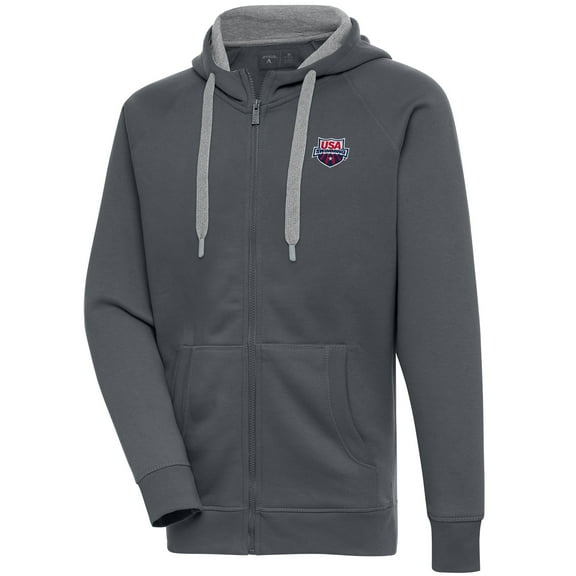 Men's Antigua Charcoal USA Swimming Victory Full-Zip Hoodie