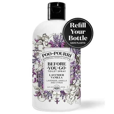 Poo-Pourri Lavender Vanilla Before-You-Go Air & Toilet Spray 16fl oz Refill - Over 800 Uses - Instantly Trap Bathroom Odor - Plant Based Ingredients & Essential Oils - Bathroom Set Refresher